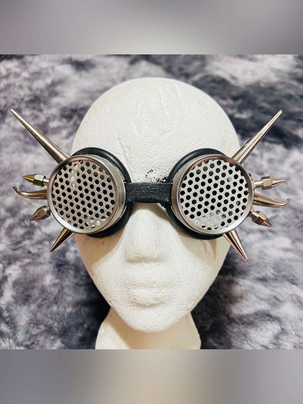 Black and Chrome Cyberpunk Spike Goggles